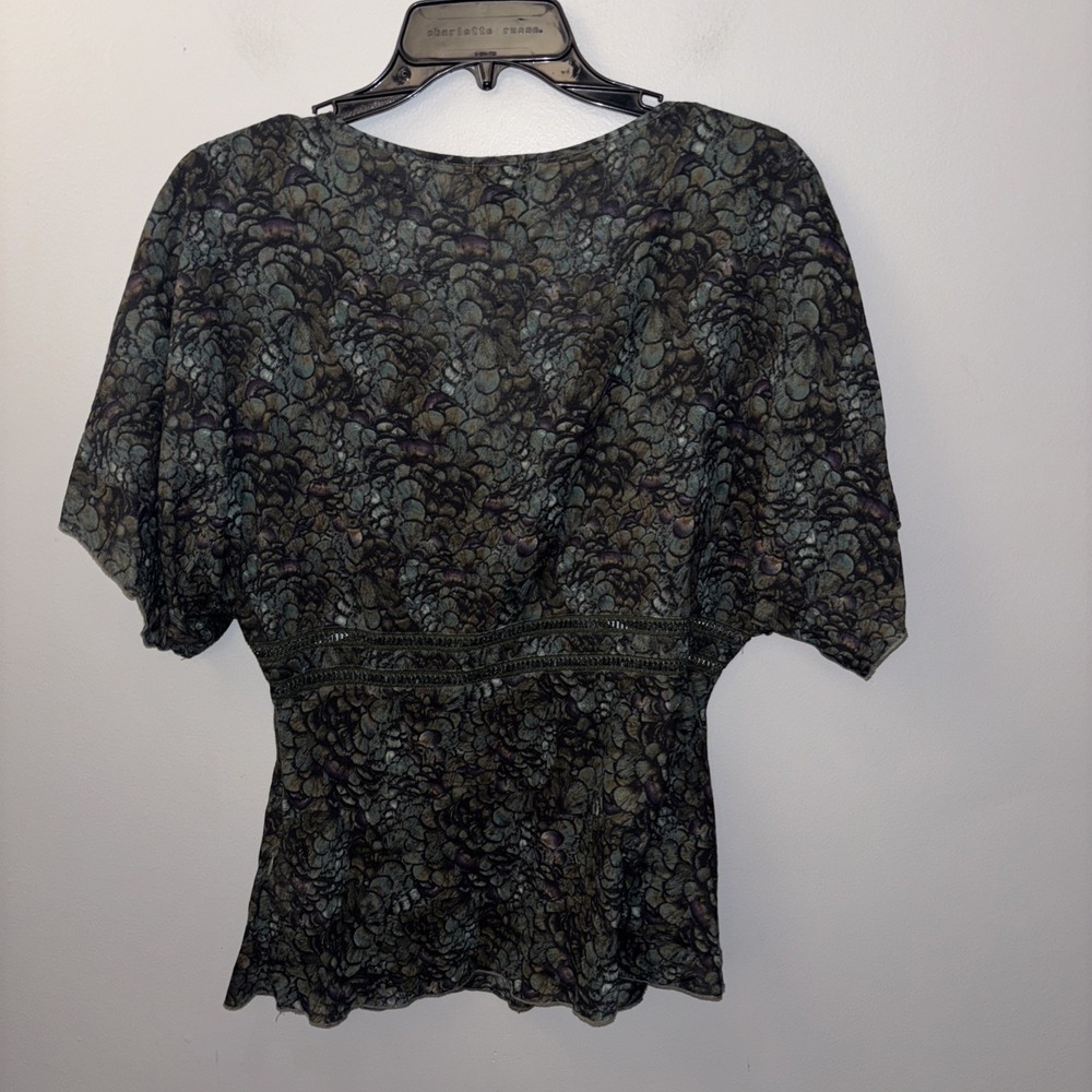 Calvin Klein Jeans Green‎ Top Women's Sz S Kimono Short Sleeve Blouse Babydoll - Picture 2 of 8